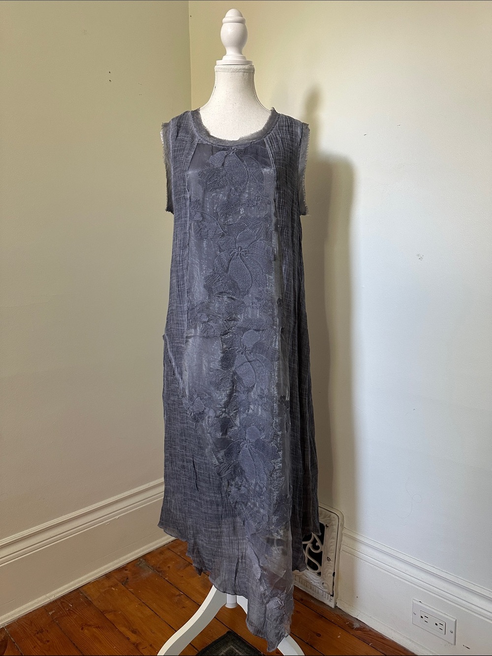 FASHION CONCEPTS Blue Lagenlook Artisan Sleeveless Asymmetrical Midi Dress Large
